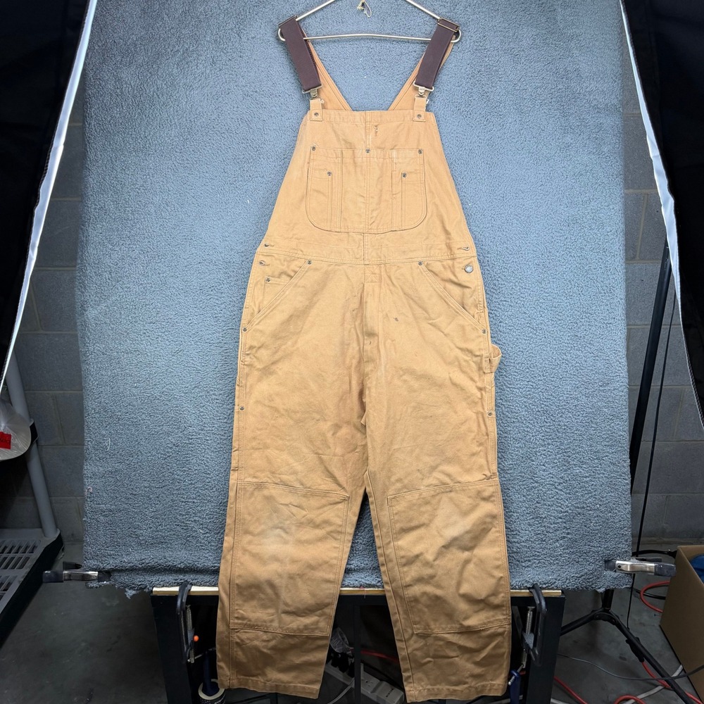 Brazos Work Force Series Mens XL/30 Brown Duck Canvas Double Knee Bib Overalls